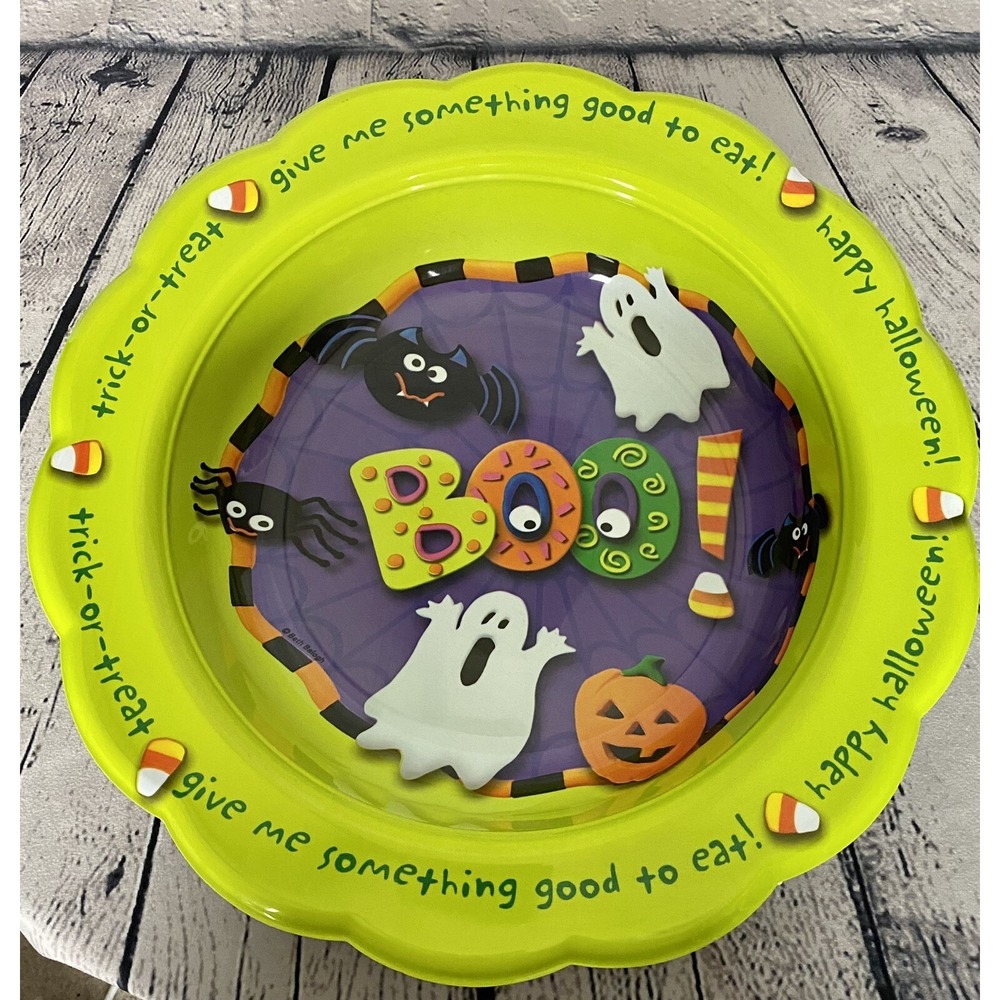 Vintage Ullman Halloween Trick or Treat Boo Ghosts, Bats & Spiders Candy Bowl